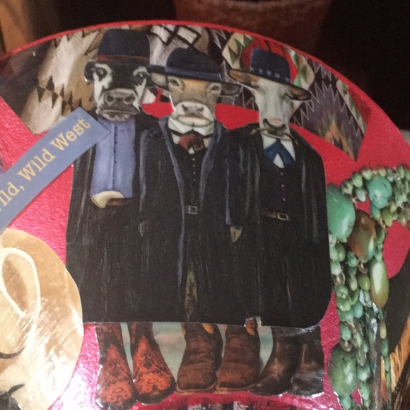 Hand Crafted Vintage Bowl Colorful Southwest Cowboy boots Jewelry Decoupage Art - Picture 10 of 11